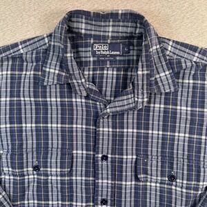 Polo Ralph Lauren Plaid Flannel Shirt Men's L Blue Lightweight Cotton Workwear